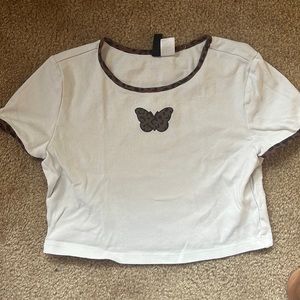 H&M Women's Brown and White Crop-top